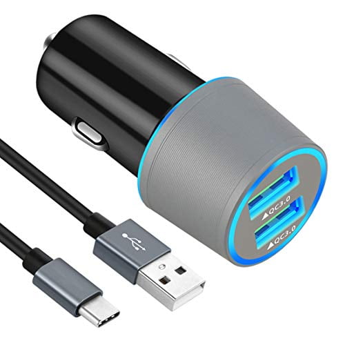 Dual USB LED Car Charger Plug,Travel Wall Adapter,3.3FT Type-C Cell Phone Charger Cable Bundle Kit for Samsung Galaxy S10e S10 S9 S8 Plus Active Note 9 8 LG Stylo 4 G7 V40 V20 G6 Q8 Moto X4 G6 Plus 